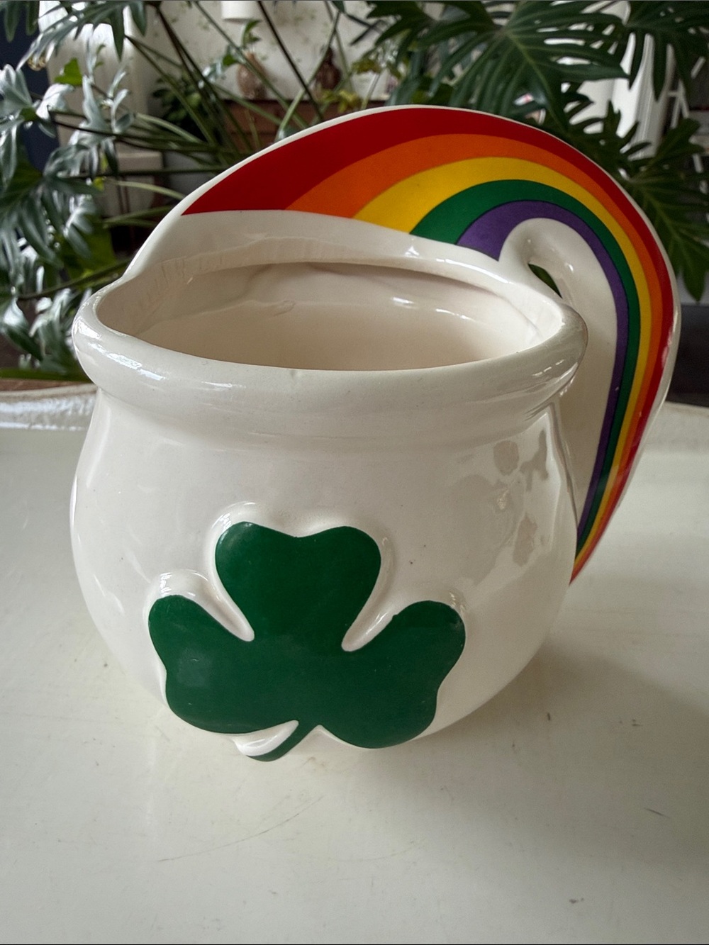 Vintage 90s Green Clover Rainbow Cauldron Planter - Trinket Bowl